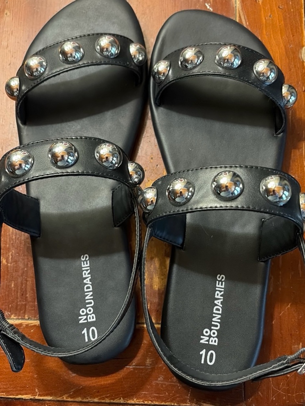 No Boundaries Black Slide Sandals with Silver Studs
